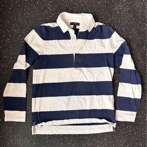 J. Crew Navy and White Striped Long Sleeve Rugby Polo Shirt